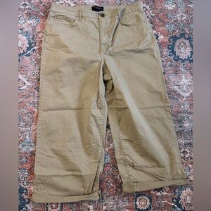 Womens 12 Banana Republic wide leg cropped dark khaki fringe jean chino